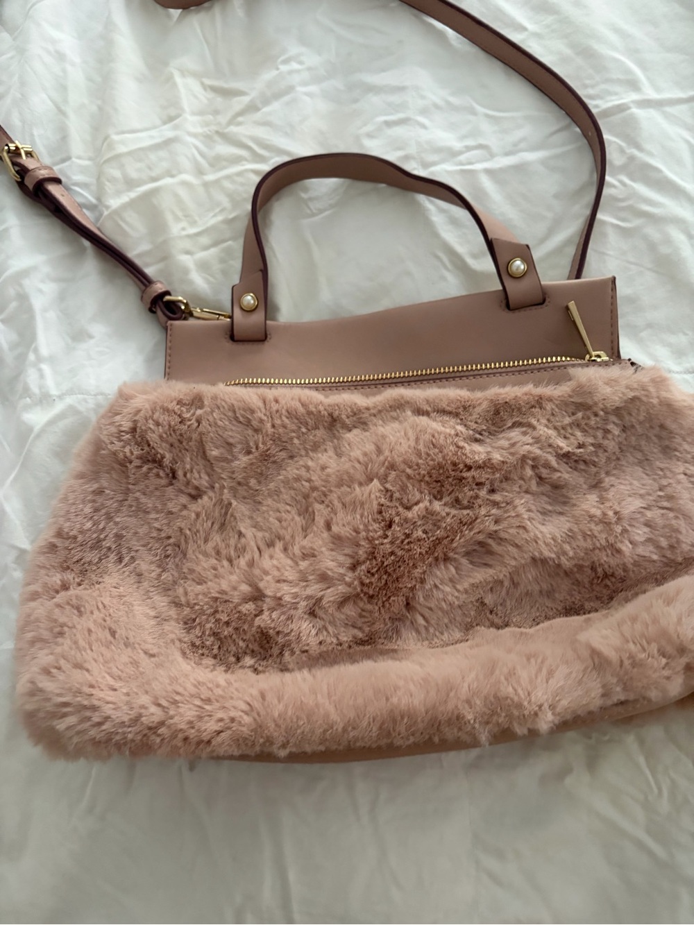 Feminine Pink Faux-Fur Shoulder Bag